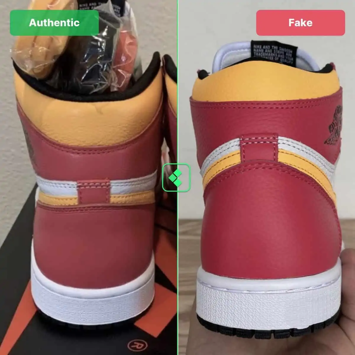 Mách bạn cách nhận biết Air Jordan 1 Light Fusion Red thật và giả Hinh anh 5: Mach ban cach nhan biet Air Jordan 1 Light Fusion Red that va gia