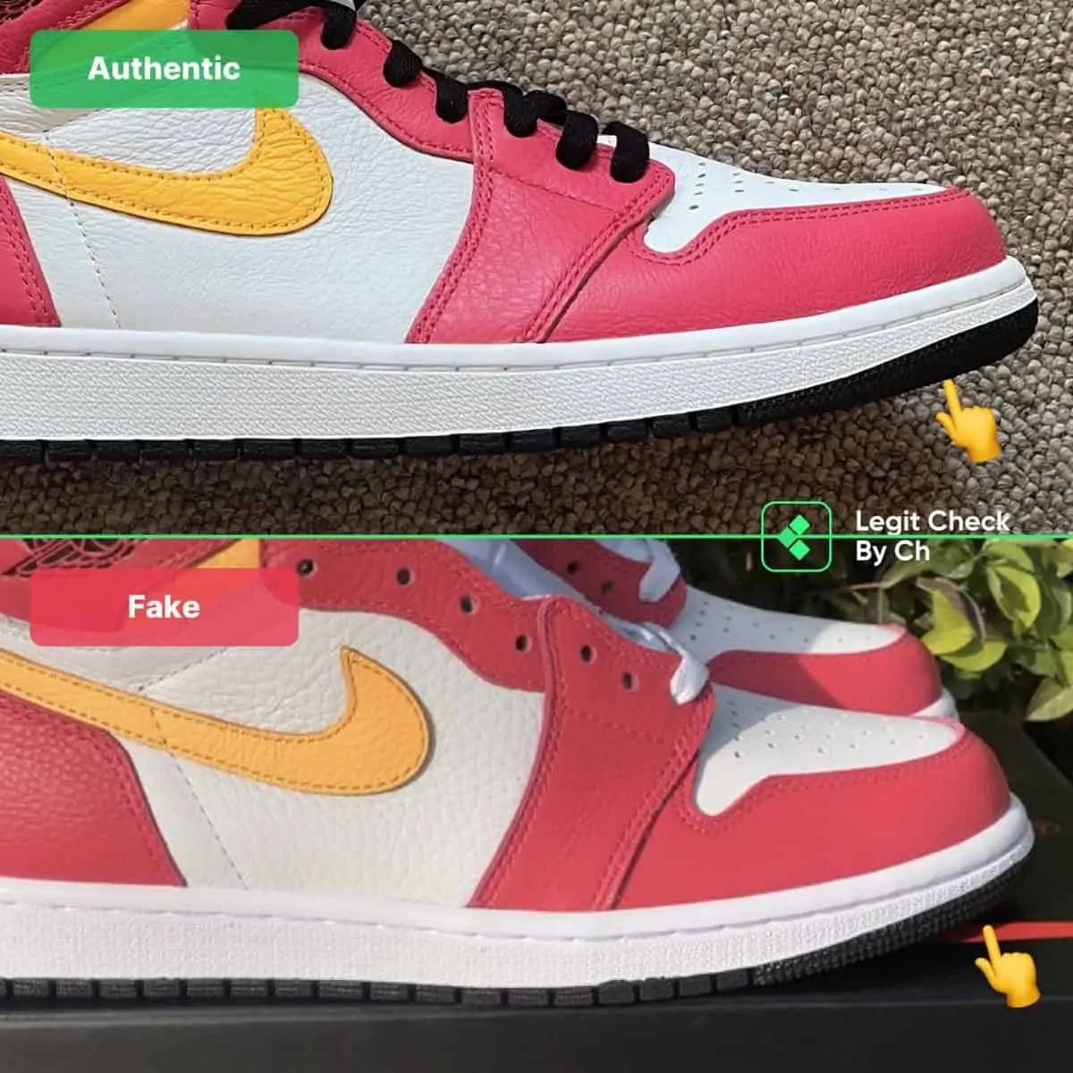 Mách bạn cách nhận biết Air Jordan 1 Light Fusion Red thật và giả Hinh anh 6: Mach ban cach nhan biet Air Jordan 1 Light Fusion Red that va gia