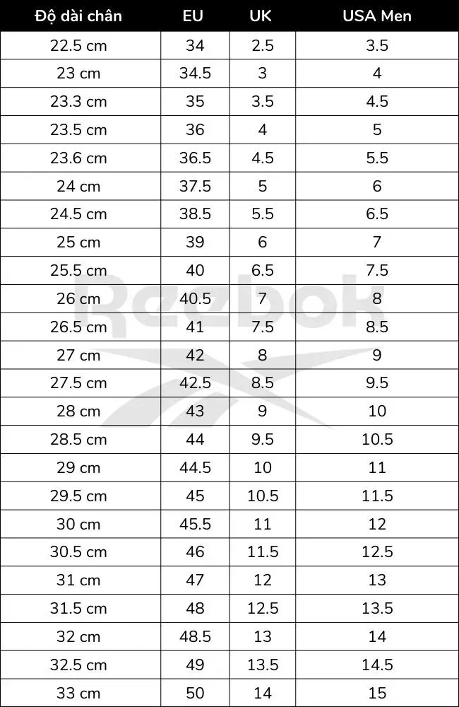 Chọn size giày Reebok Club C và những lưu ý trước khi mua giày Reebok Hinh anh 9: Huong dan chon size giay Reebok chinh xac voi bang do luong chi tiet