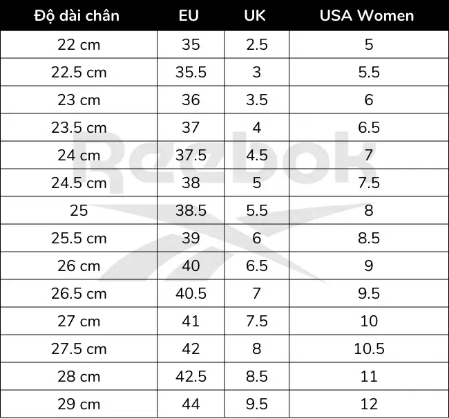 Chọn size giày Reebok Club C và những lưu ý trước khi mua giày Reebok Hinh anh 10: Huong dan chon size giay Reebok chinh xac voi bang do luong chi tiet