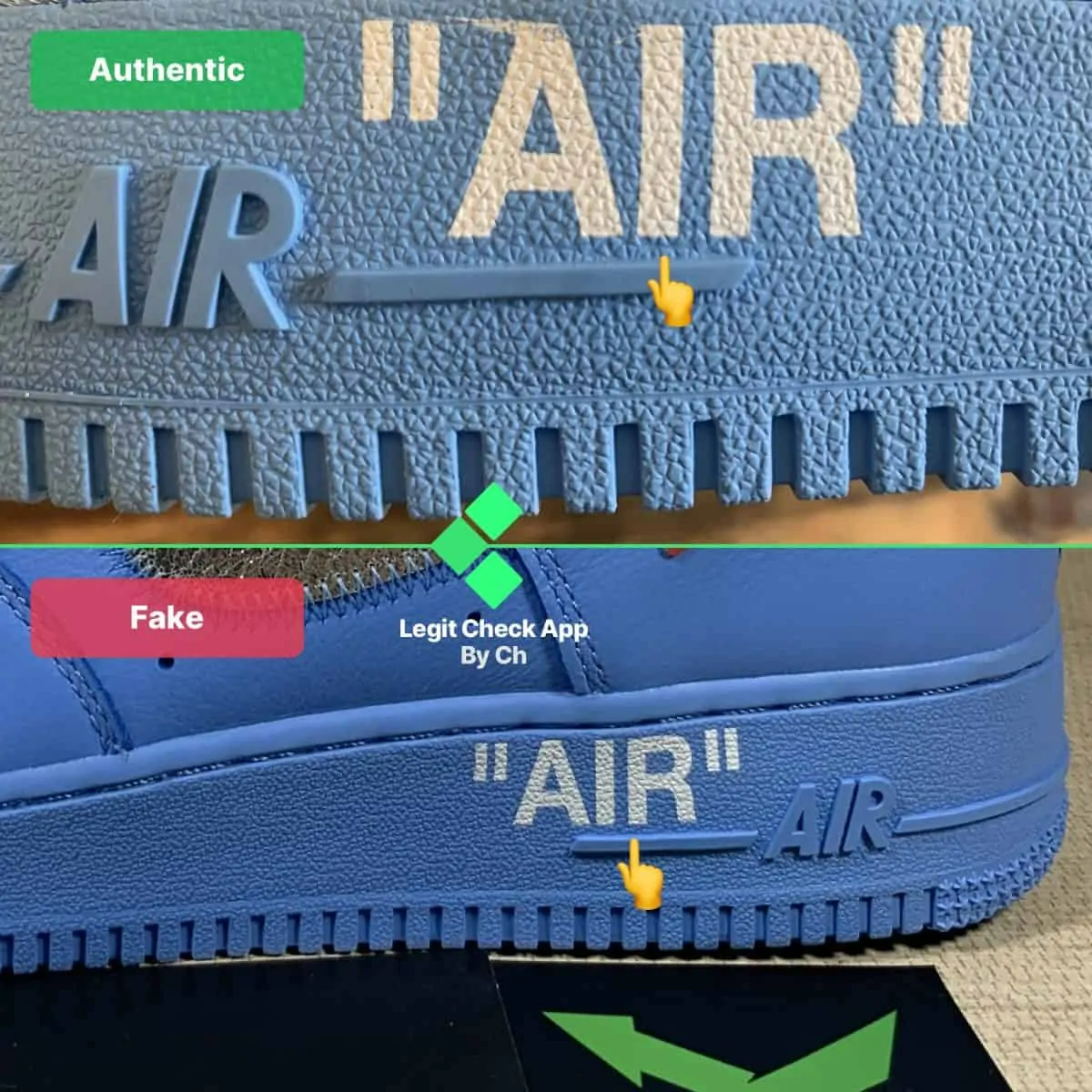Legit check: Hướng dẫn cách phân biệt Off-White x Nike Air Force 1 MCA University Blue Real và Fake Hinh anh 5: Legit check: Huong dan cach phan biet Off-White x Nike Air Force 1 MCA University Blue Real va Fake