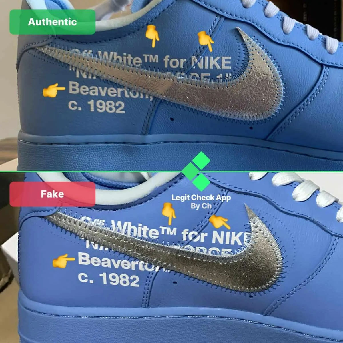 Legit check: Hướng dẫn cách phân biệt Off-White x Nike Air Force 1 MCA University Blue Real và Fake Hinh anh 2: Legit check: Huong dan cach phan biet Off-White x Nike Air Force 1 MCA University Blue Real va Fake