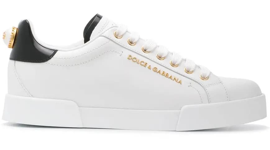 Giày Dolce &amp; Gabbana Portofino Gold Logo White Leather CK1602-AH506-89662