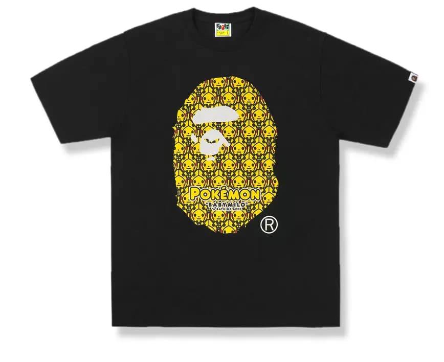 Áo Bape x Pokemon Ape Head Pikachu Tee Black