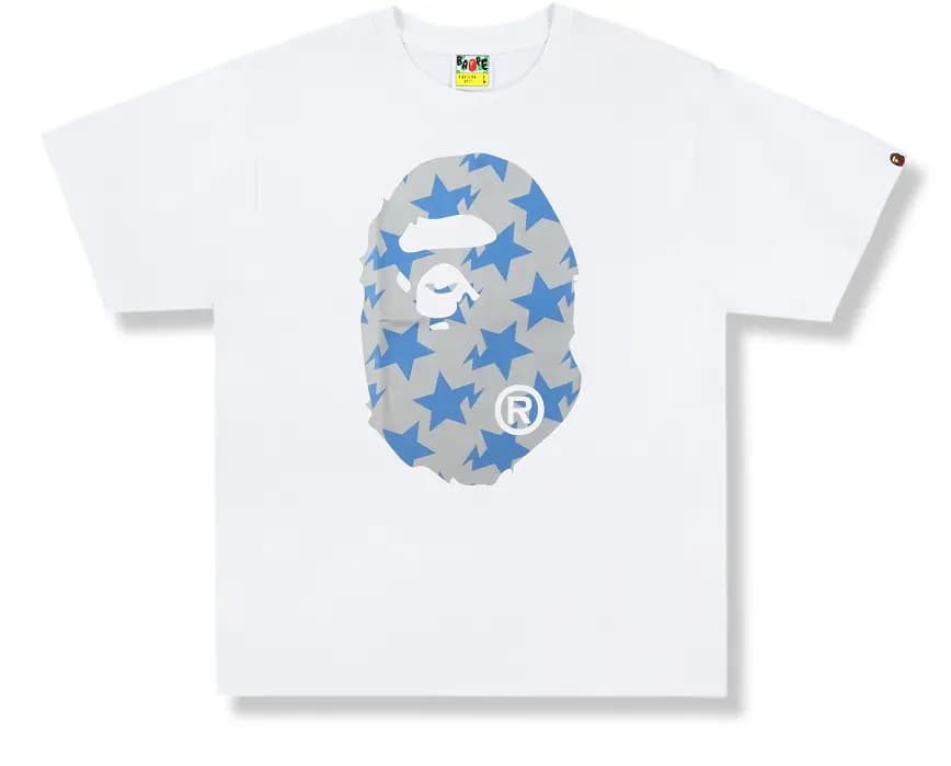 Áo Bape Star Pattern Big Ape Head Relaxed Tee White Gray  B-STPBAHRWGY