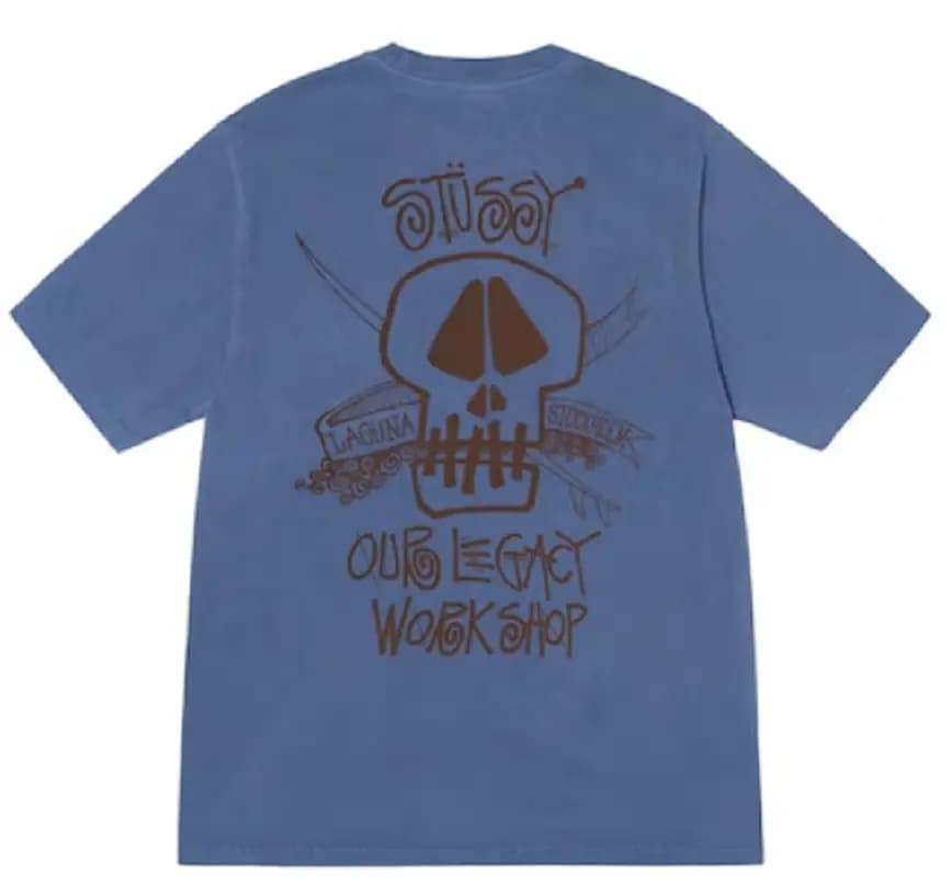 Áo Stussy x Our Legacy Work Shop Surf Skull Pigment Dyed Tee 'Indigo'