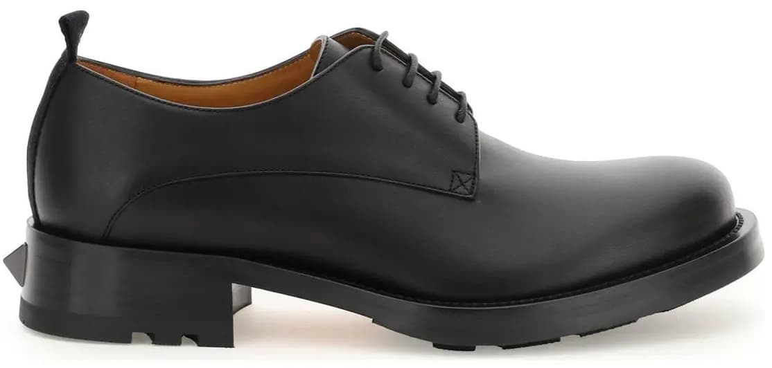 Giày Valentino Roman Stud Calfskin Derby Black WY2S0E56ZQK0NO