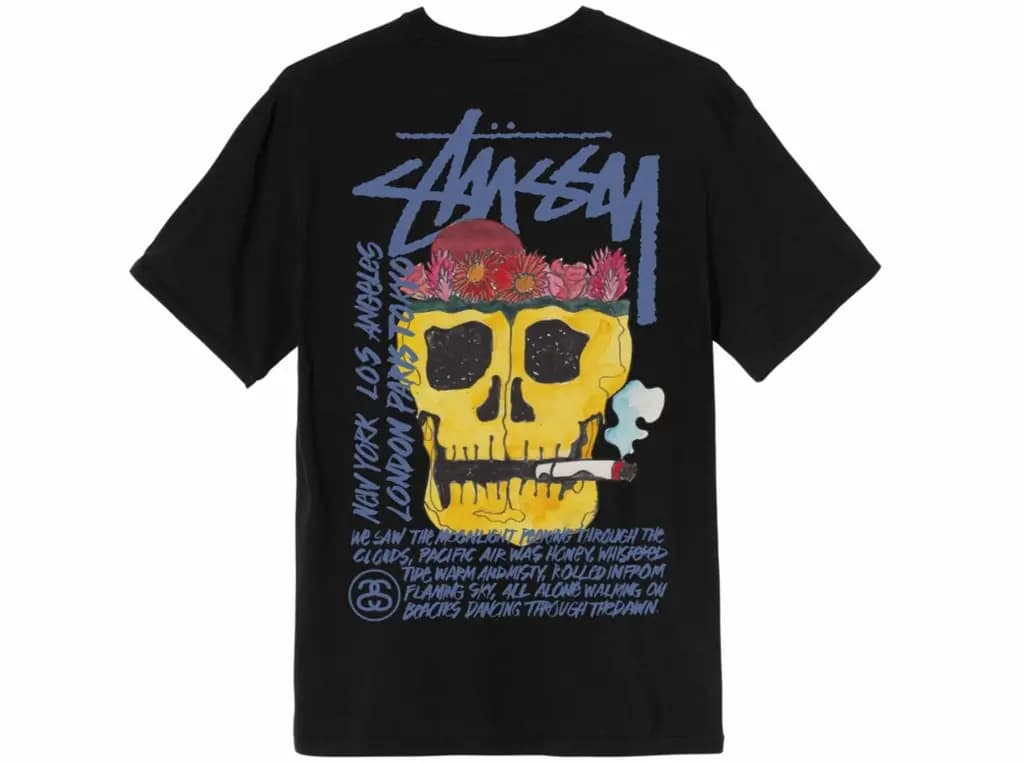 Áo Stussy Smokin Skull Pig Dyed Tee 'Black'