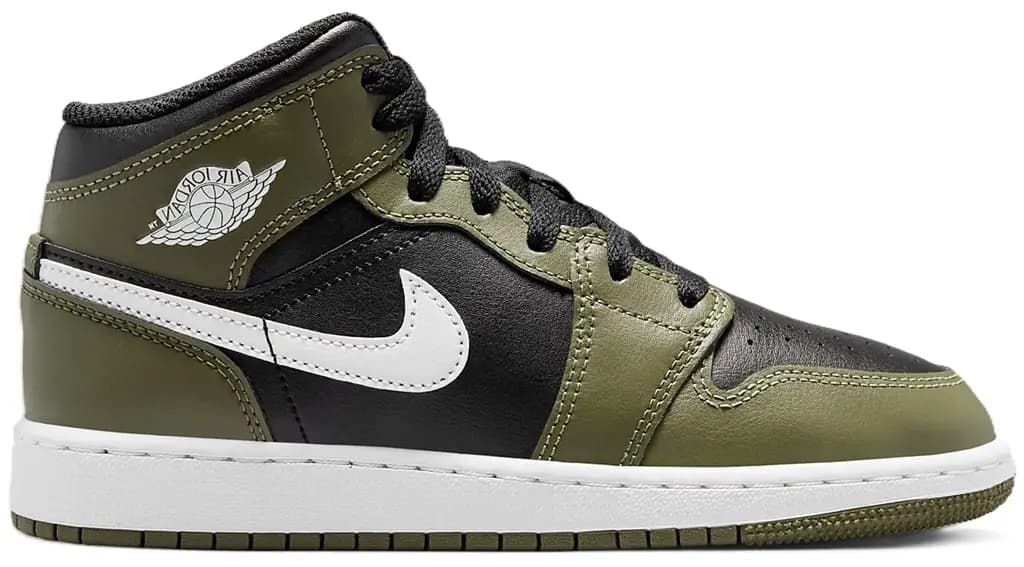 Giày Nike Air Jordan 1 Mid GS 'Black White Olive' DQ8423-092