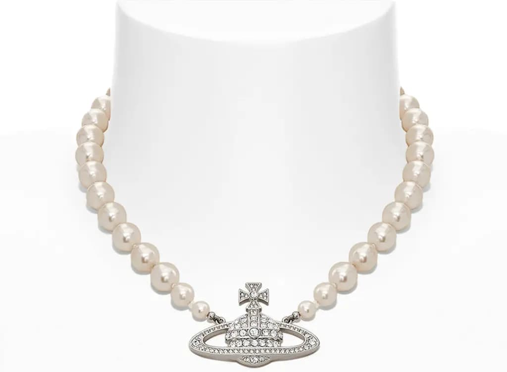 Vòng Cổ Vivienne Westwood One Row Pearl Bas Relief 'Silver' 63010106-02P104-CN