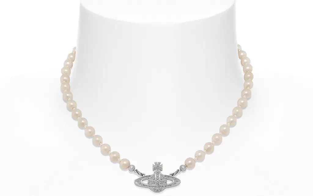 Vòng Cổ Vivienne Westwood Mini Bas Relief Pearl Choker 'Silver' 8050889135067