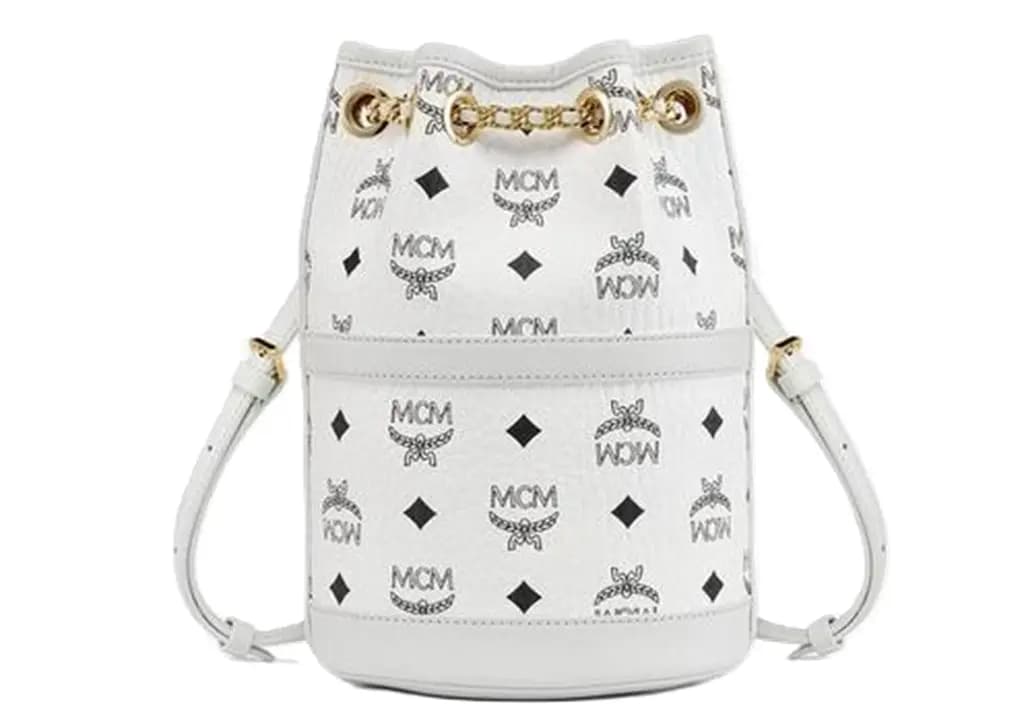 Túi MCM Mini Aren Chain Backpack in Visetos 'White' MWKDATA01WT001