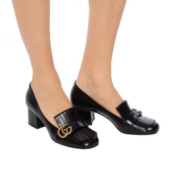 Giày Gucci Leather Mid Heel Pump Black Leather 408208-C9D00-1000 — ảnh 3