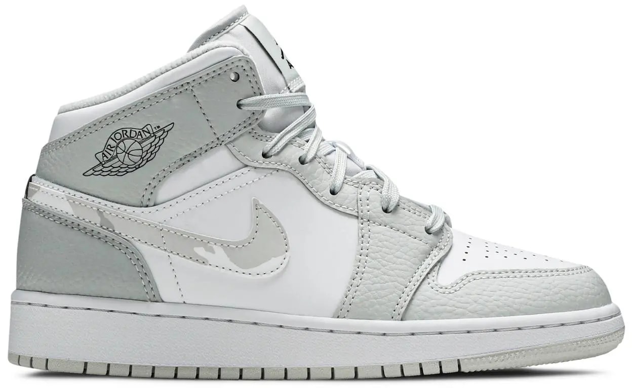 Giày Nike Air Jordan 1 Mid SE GS 'Swoosh Logo Grey Camo' DD3235-100 — kich-thuoc: 36