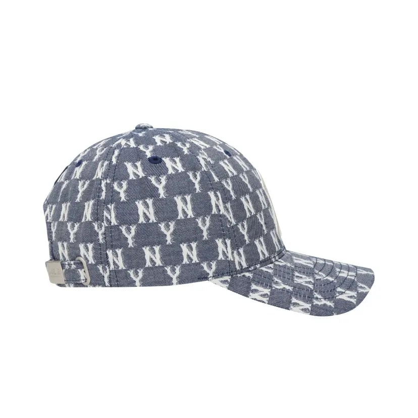 Mũ MLB Monogram Blue Jacard Curve Adjustable Cap NY 32CPFE011-50N — ảnh 4