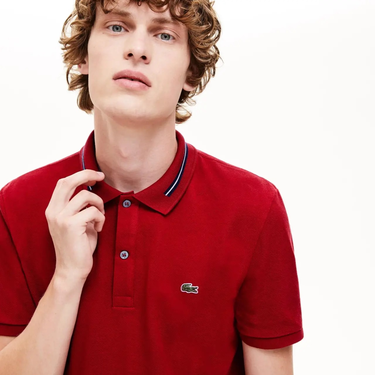 Áo Lacoste Polo Striped Accents Cotton Pique Bordeaux PH8522-00-Z1Q — ảnh 2