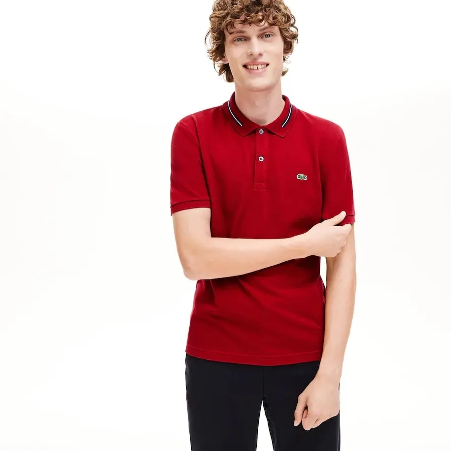 Áo Lacoste Polo Striped Accents Cotton Pique Bordeaux PH8522-00-Z1Q — ảnh 4