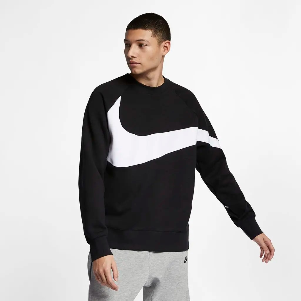 Giày Nike Sportwear HBR Swoosh Crew Sweatshirt Black White BQ6461-010 — ảnh 2