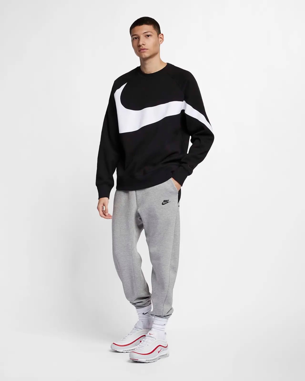 Giày Nike Sportwear HBR Swoosh Crew Sweatshirt Black White BQ6461-010 — ảnh 3