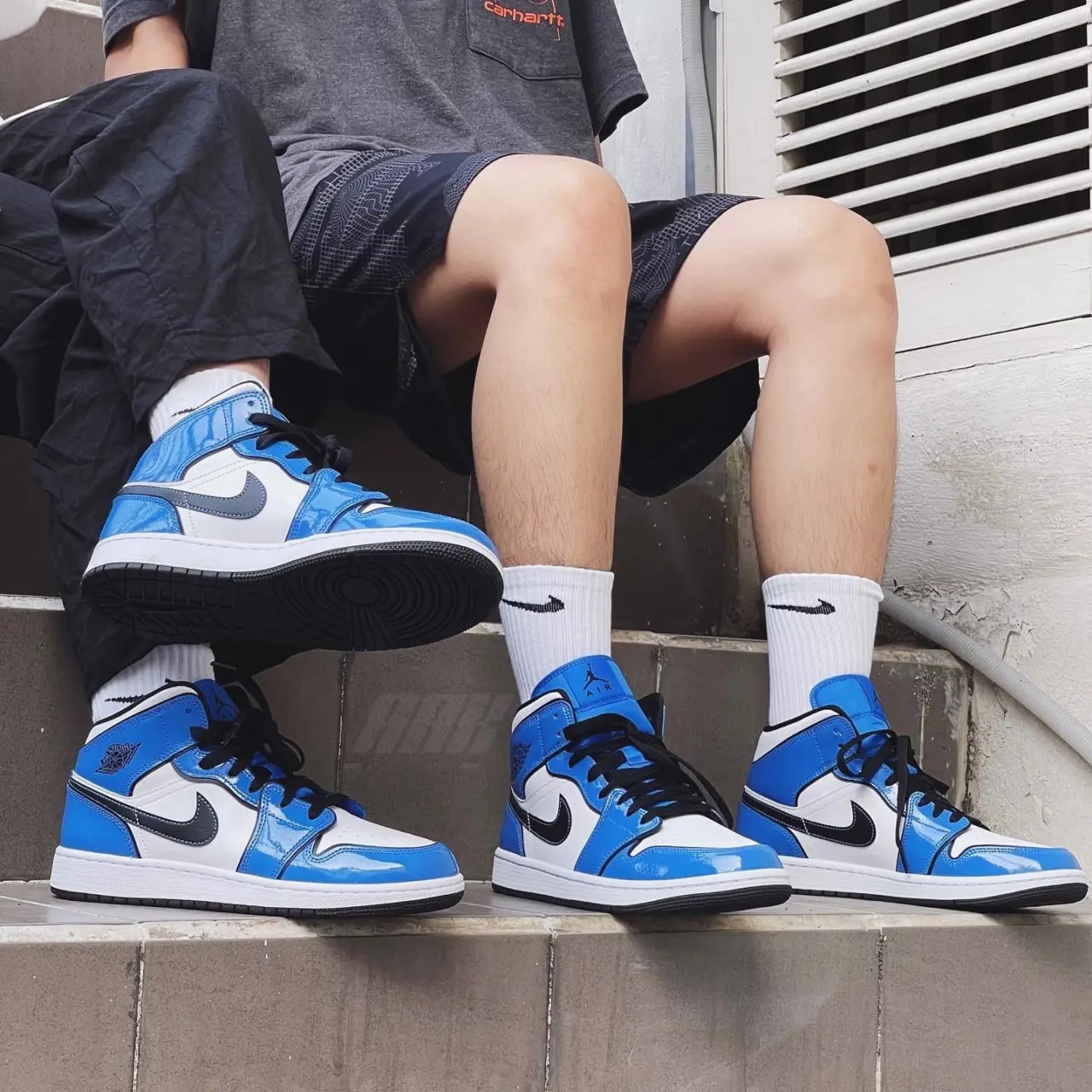 Giày Nike Air Jordan 1 Mid SE GS 'Signal Blue' BQ6931-402 — ảnh 2