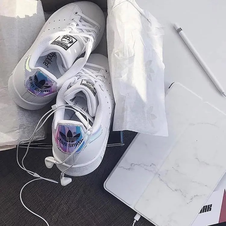 Giày Adidas Stan Smith J 'White Iridescent' FU6673 — ảnh 4