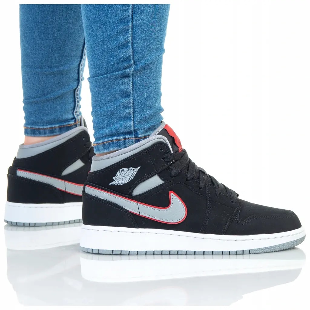 Giày Nike Air Jordan 1 Mid GS 'Black Particle Grey' 554725-060 — ảnh 2