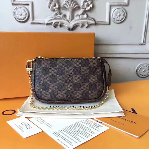 Túi Louis Vuitton Pochette Accessoires Mini Pink Coated Canvas Wristlet N60402 — ảnh 4
