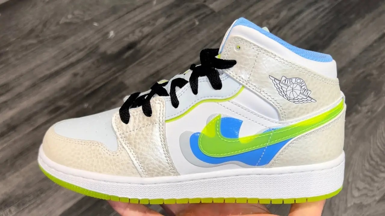 Giày Nike Air Jordan 1 Mid SE GS 'Warped Swoosh' DV1314-017 — ảnh 5