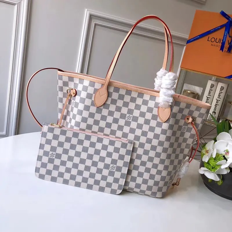 Túi Louis Vuitton Neverfull NM Damier Azur Beige Handbag N41605 — ảnh 4
