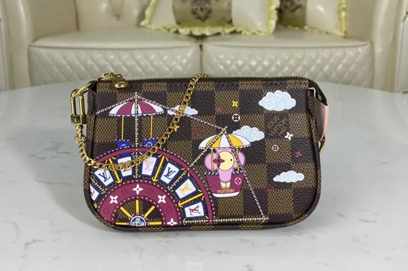 Túi Louis Vuitton Pochette Accessoires Mini Pink Coated Canvas Wristlet N60402 — ảnh 5