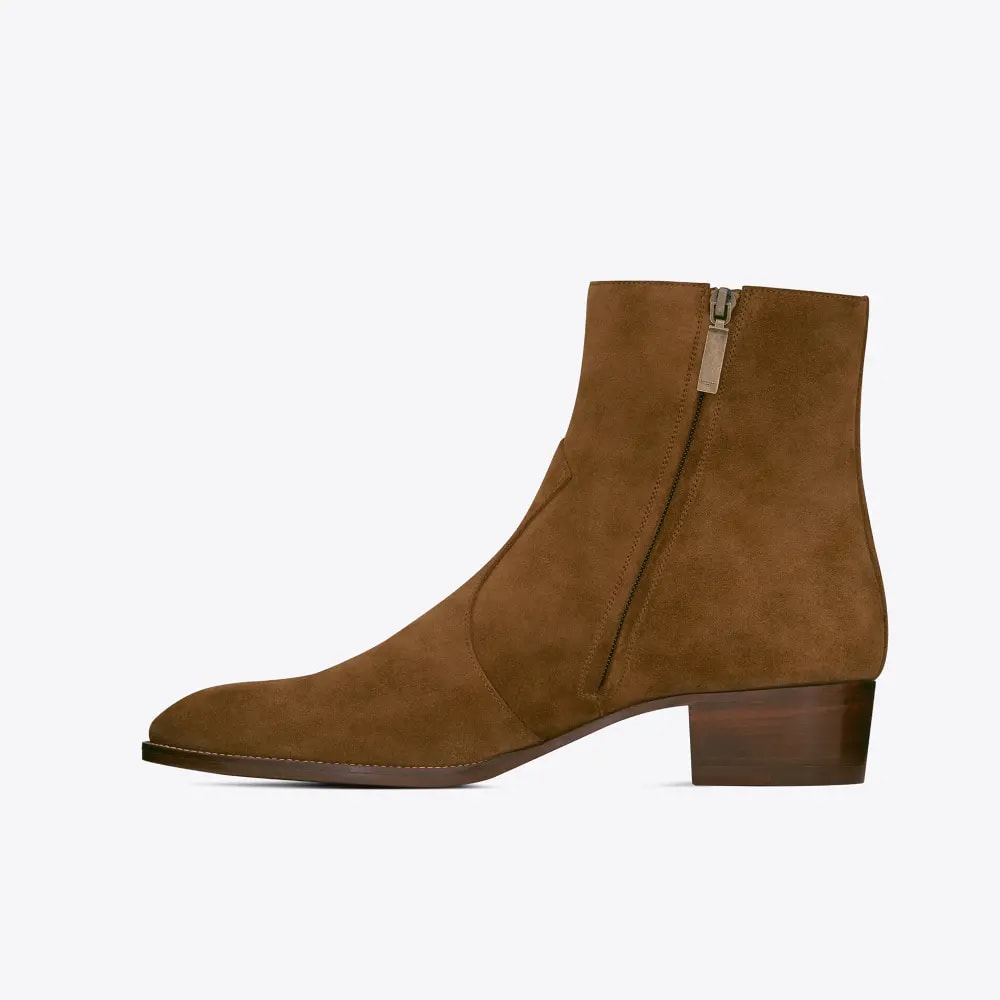 Giày Saint Laurent Wyatt Zipped Boots In Suede 6491031NZ002635 — ảnh 3