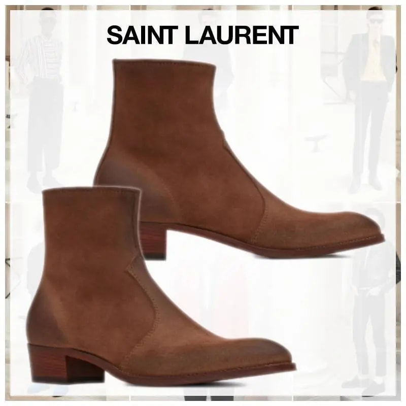 Giày Saint Laurent Wyatt Zipped Boots In Suede 66928525T002749 — ảnh 2