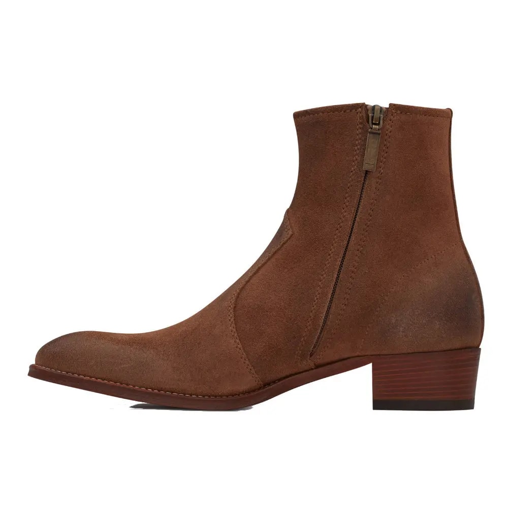 Giày Saint Laurent Wyatt Zipped Boots In Suede 66928525T002749 — ảnh 4