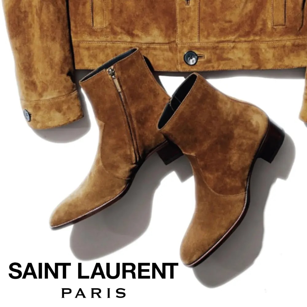 Giày Saint Laurent Wyatt Zipped Boots In Suede 6491031NZ002635 — ảnh 5