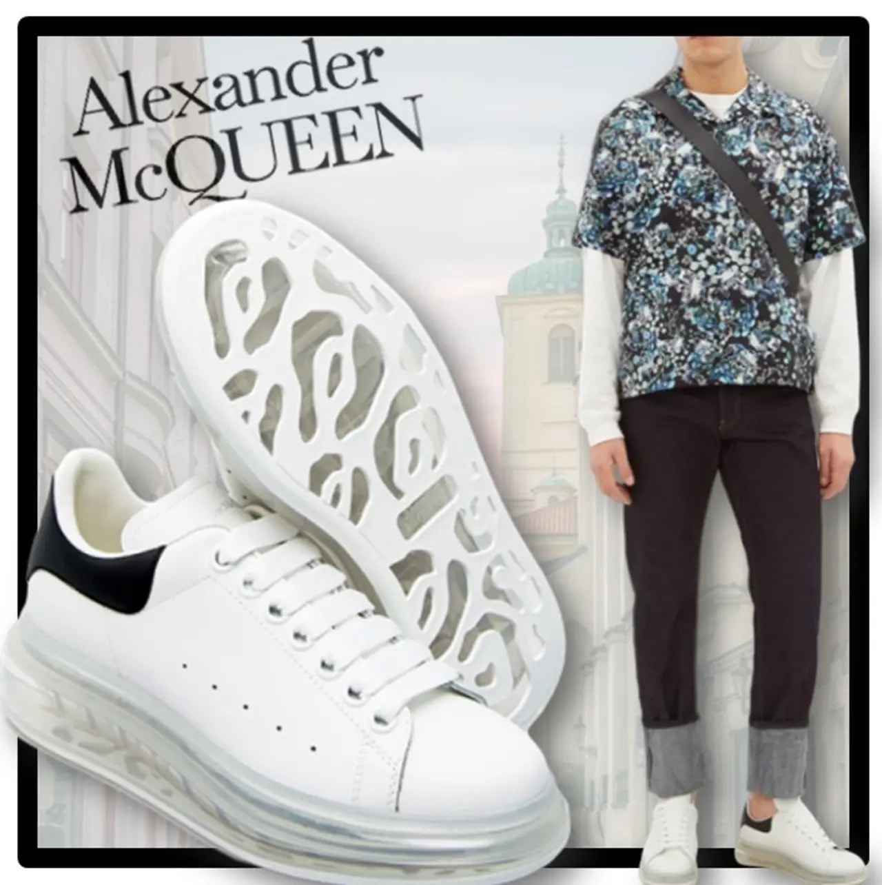 Giày Alexander McQueen Sneaker Clear Sole 'Black White' 604232-WHX98-9061 — ảnh 4