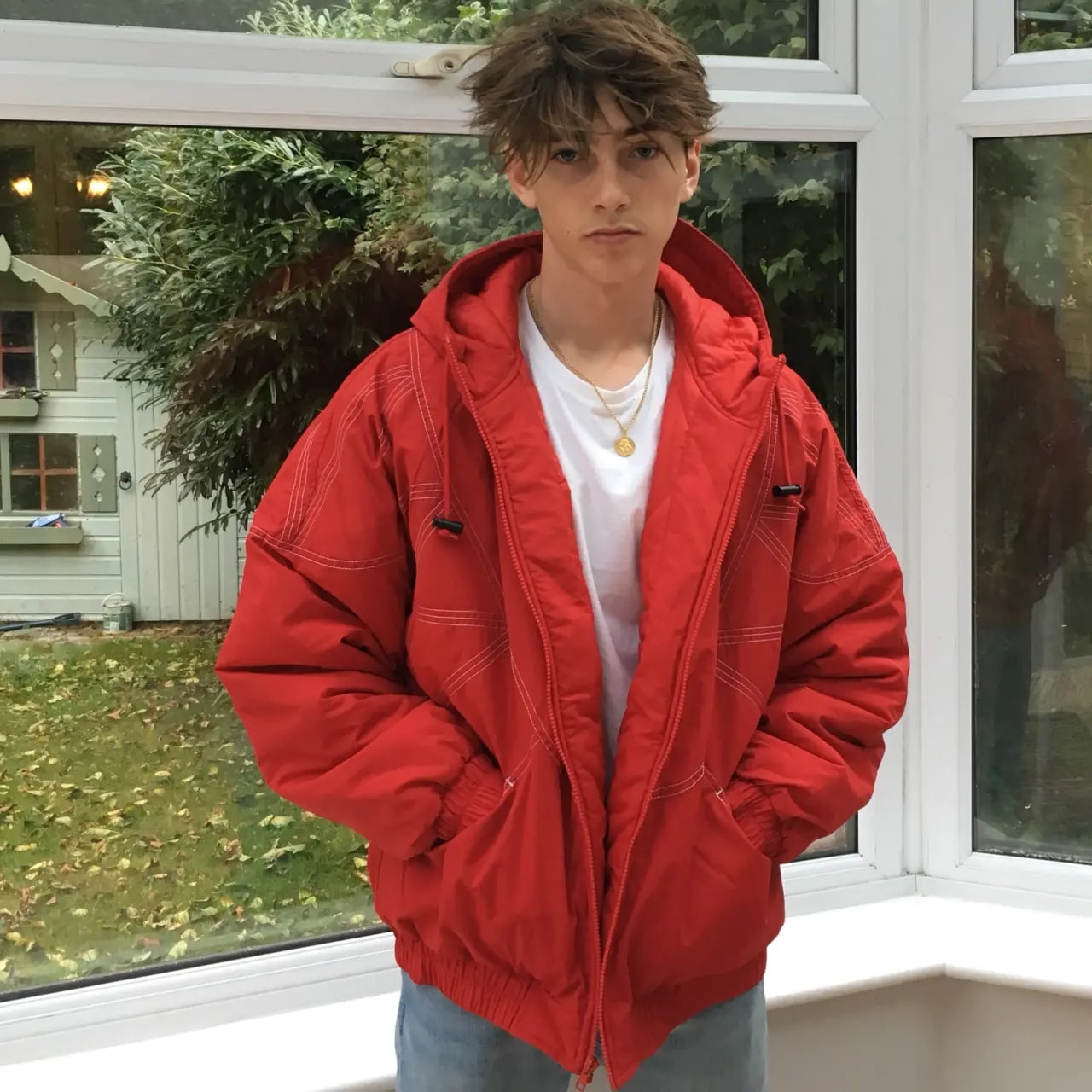 Áo Supreme Zig Zag Stitch Puffy Jacket Red — ảnh 4