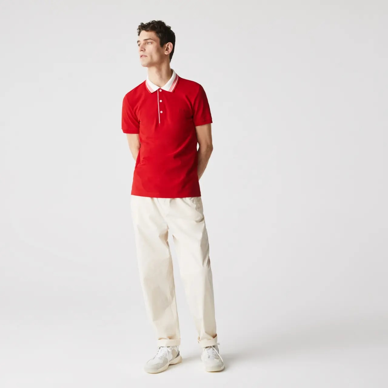Áo Men’s Lacoste Striped Collar Cotton Piqué Polo Shirt 'Red' PH0047-K7H — ảnh 5