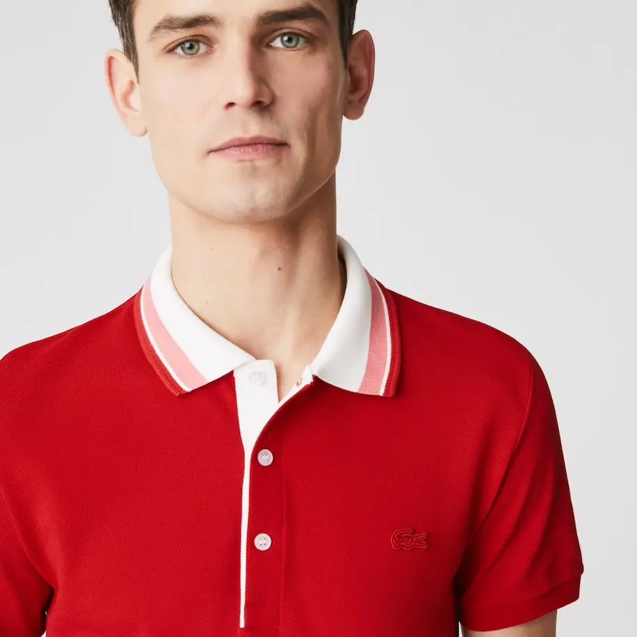 Áo Men’s Lacoste Striped Collar Cotton Piqué Polo Shirt 'Red' PH0047-K7H — ảnh 4
