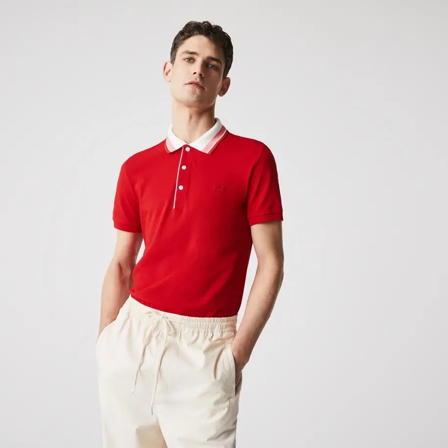 Áo Men’s Lacoste Striped Collar Cotton Piqué Polo Shirt 'Red' PH0047-K7H — ảnh 3