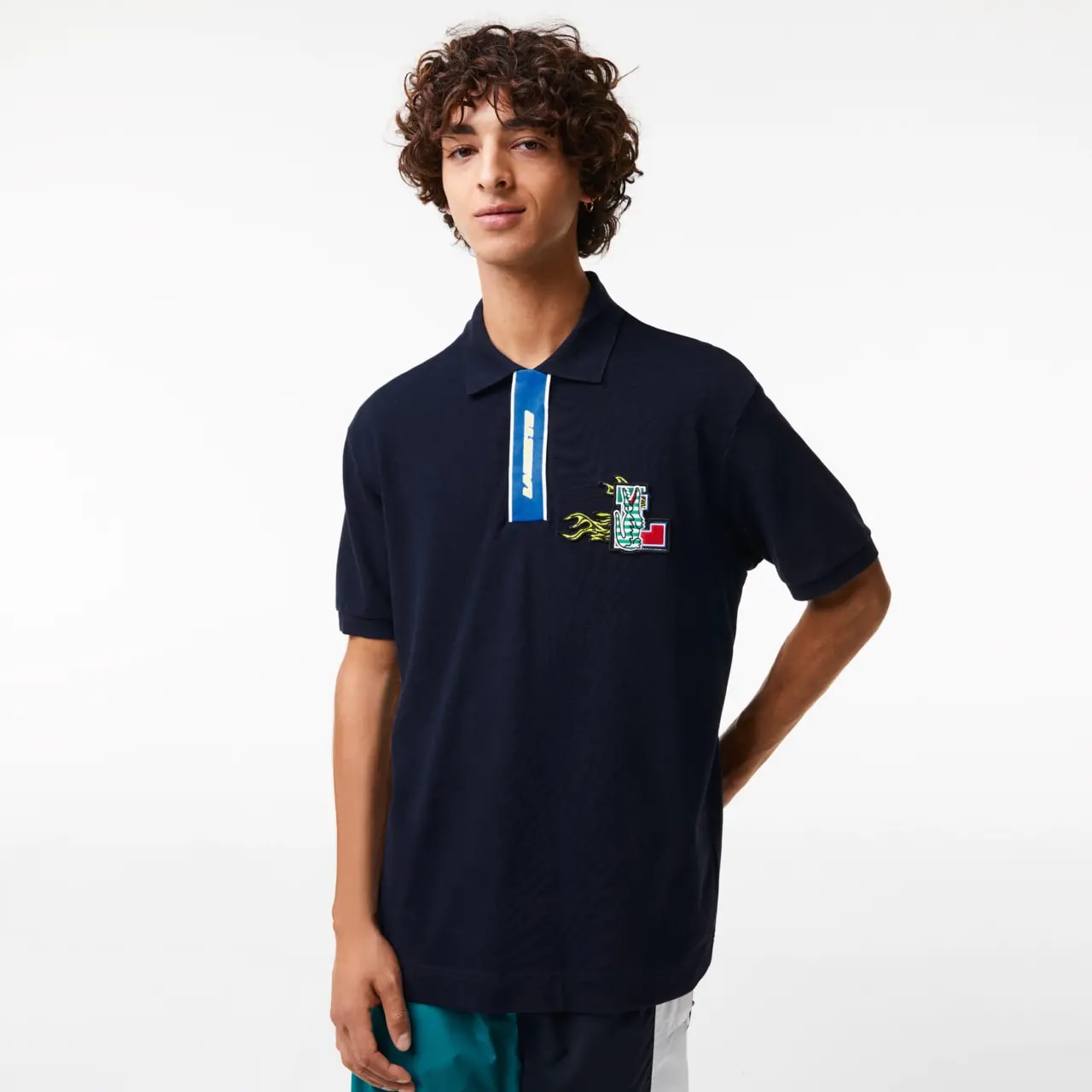 Áo Lacoste Contrast Placket Crocodile Badge 'Navy Blue' PH1465-166 — ảnh 2