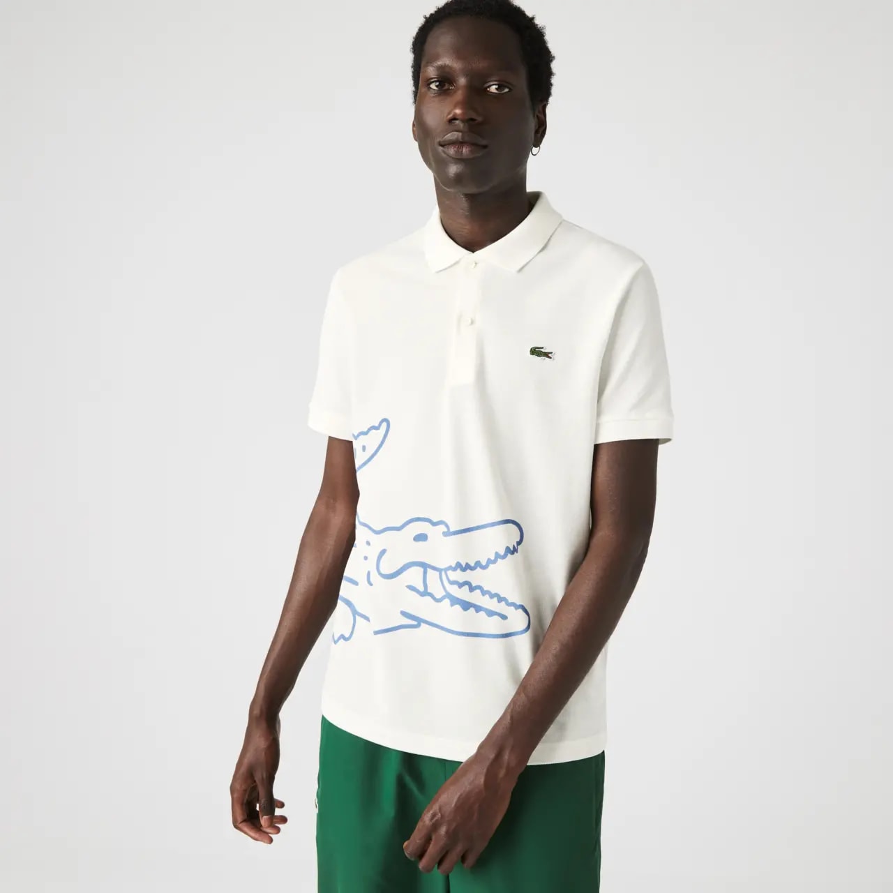 Áo Lacoste Men's Crocodile Print White Polo Shirt PH9739-70V — ảnh 2