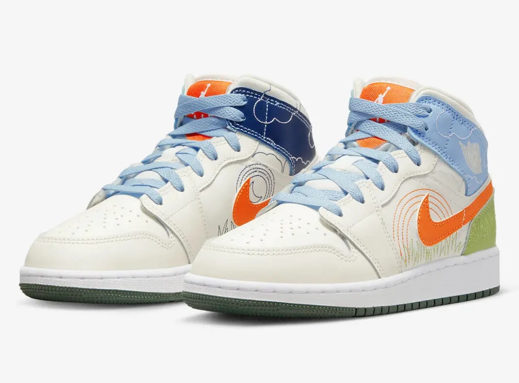 Giày Nike Air Jordan 1 Mid Stitch 'White Green Black' DX2462-100 — ảnh 3