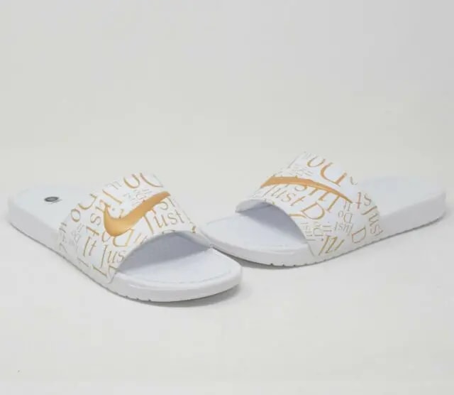 Dép Nike Benassi Just Do It Print White 'Metallica Gold' 618919-116 — ảnh 5