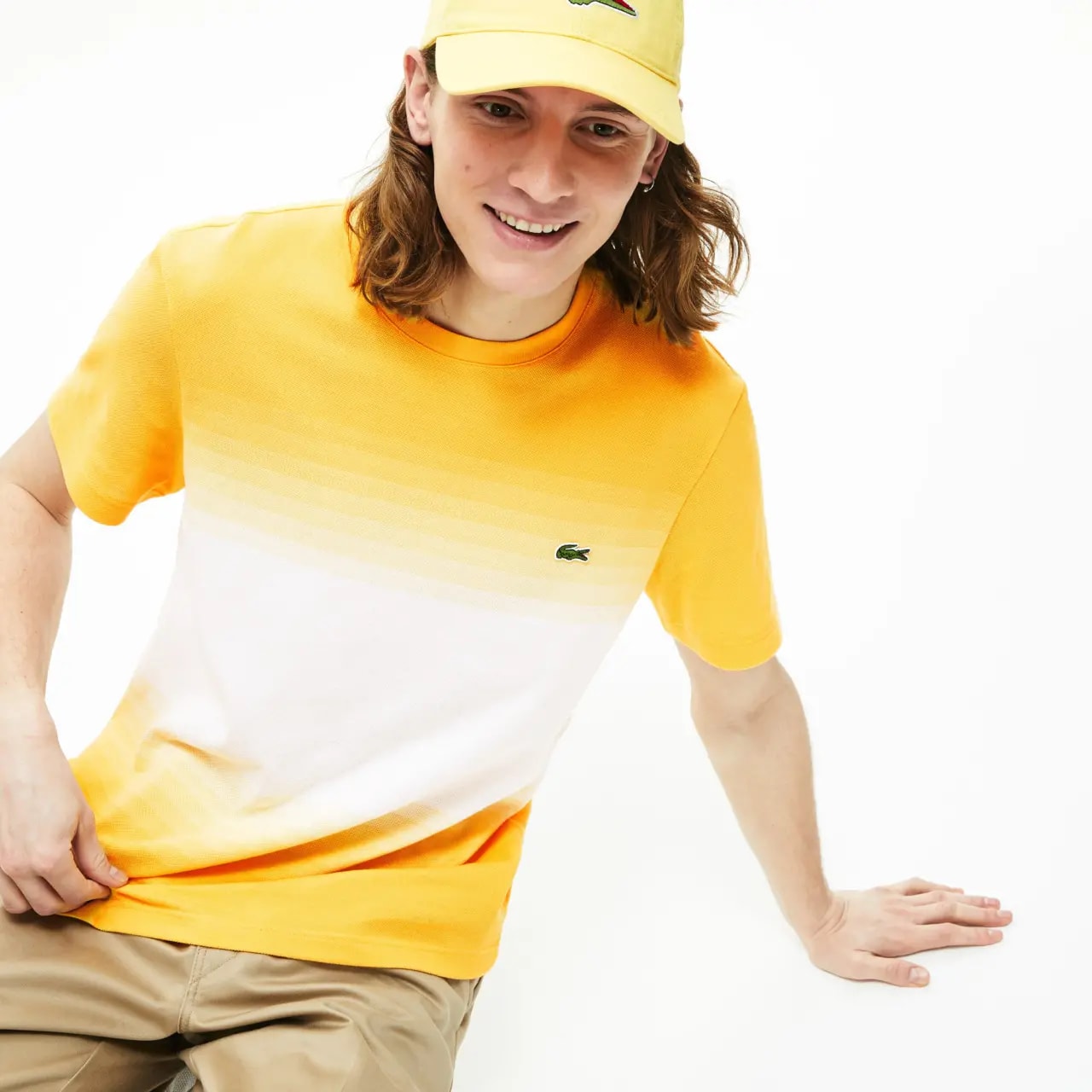 Áo Lacoste Cotton Piqué Cotton Crew Neck T-shirt White Yellow TH5074-00 — ảnh 4