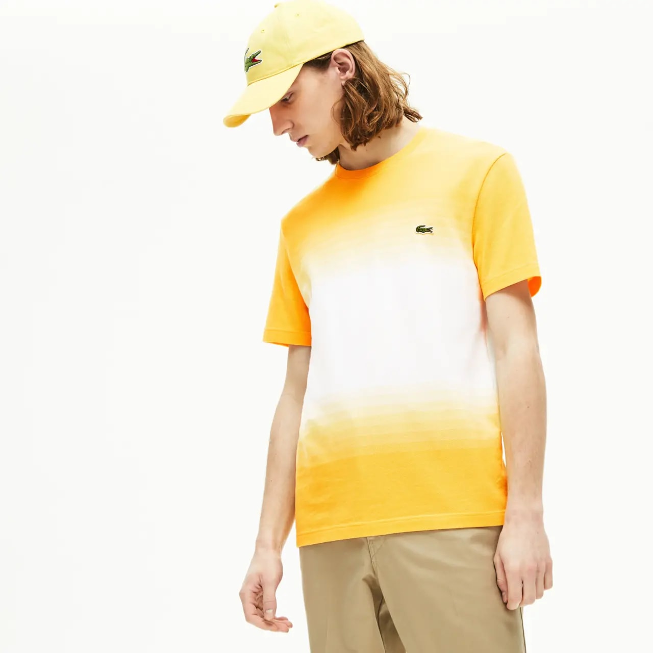 Áo Lacoste Cotton Piqué Cotton Crew Neck T-shirt White Yellow TH5074-00 — ảnh 3