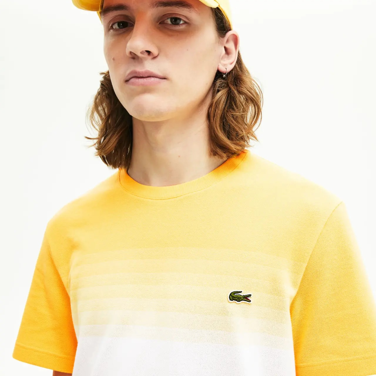 Áo Lacoste Cotton Piqué Cotton Crew Neck T-shirt White Yellow TH5074-00 — ảnh 2