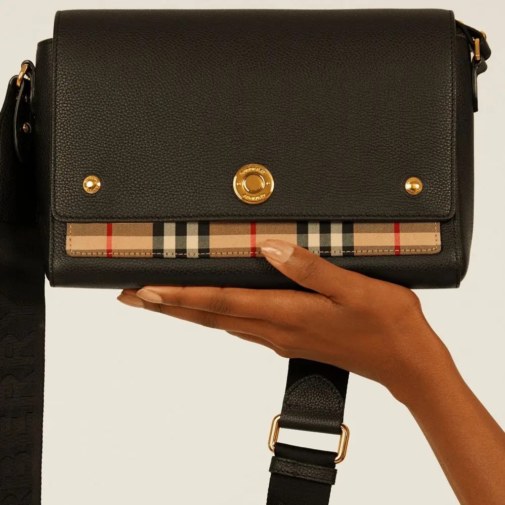 Túi Burberry Leather and Vintage Check Note Crossbody Bag 'Black' — ảnh 2