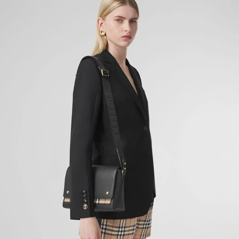 Túi Burberry Leather and Vintage Check Note Crossbody Bag 'Black' — ảnh 3