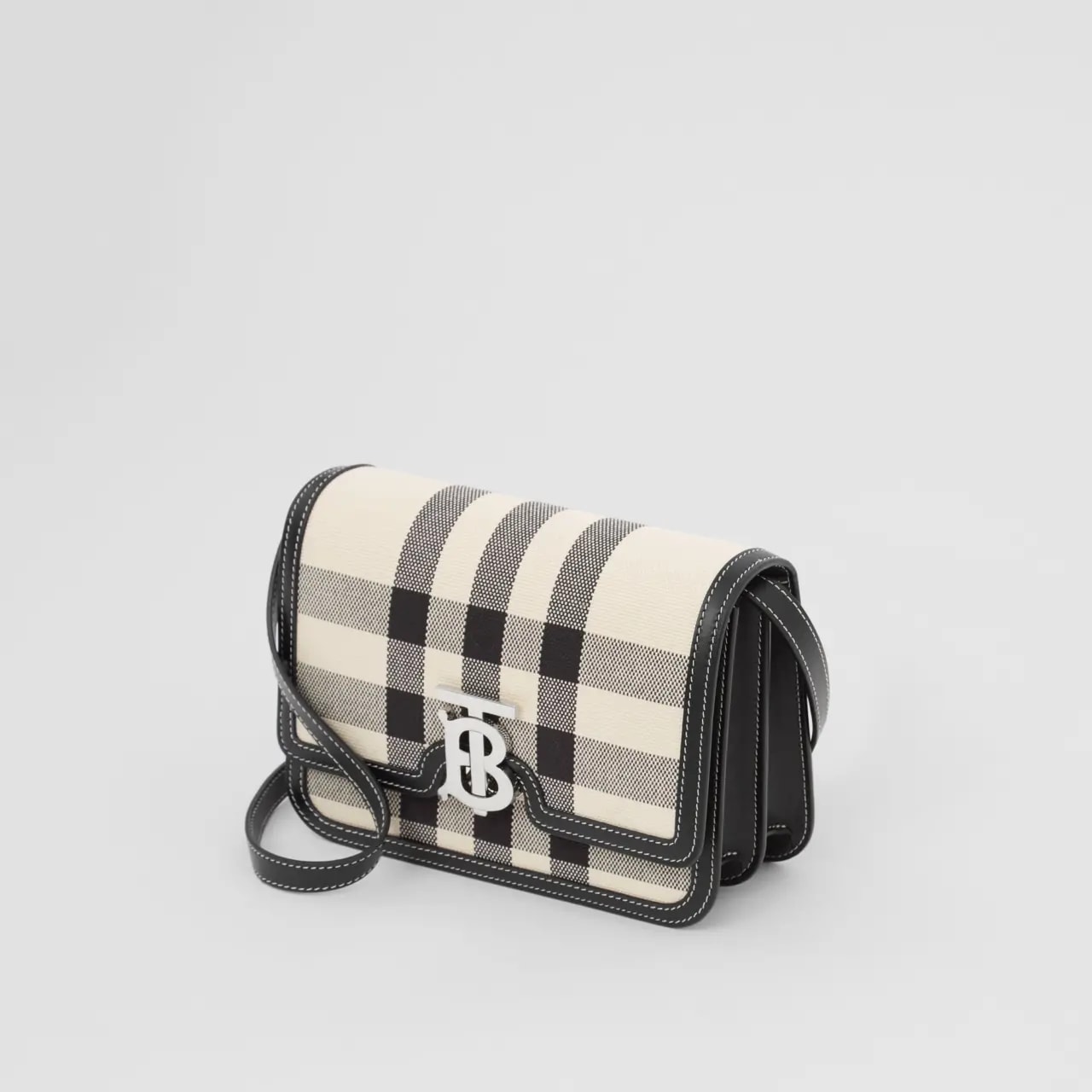 Túi Burberry Small Check Canvas and Leather TB Bag 'Butter Beige Black' — ảnh 4