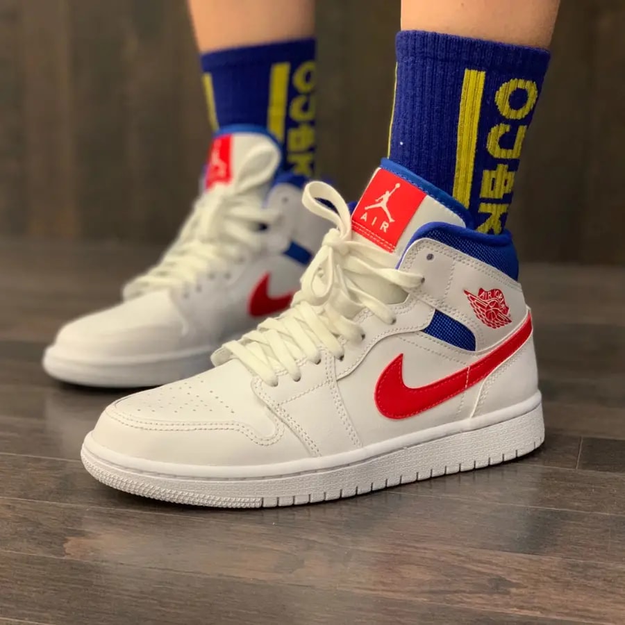 Giày Nike Air Jordan 1 Mid 'White Red Royal' BQ6472-164 — ảnh 3